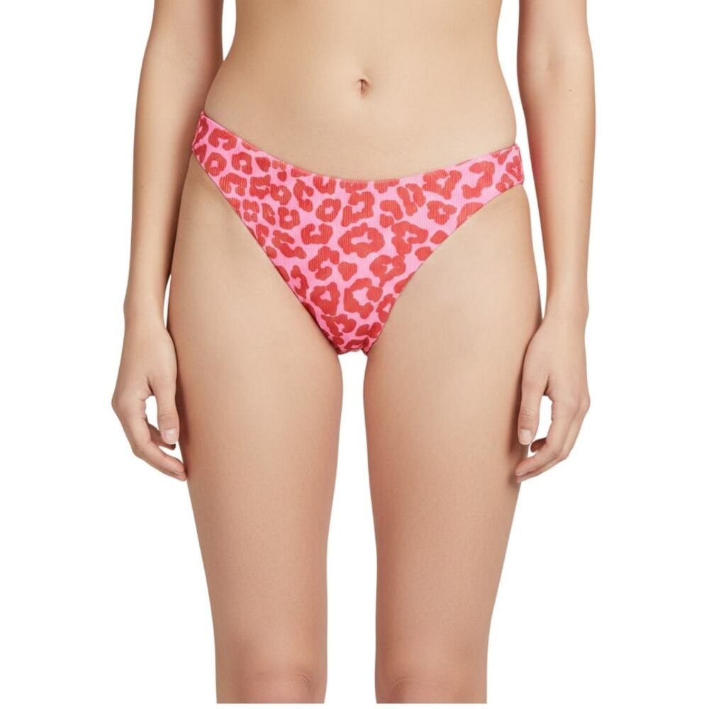 Beach Riot Chelsea Bikini Bottom Red Leopard Ribbed Women XS NWT
